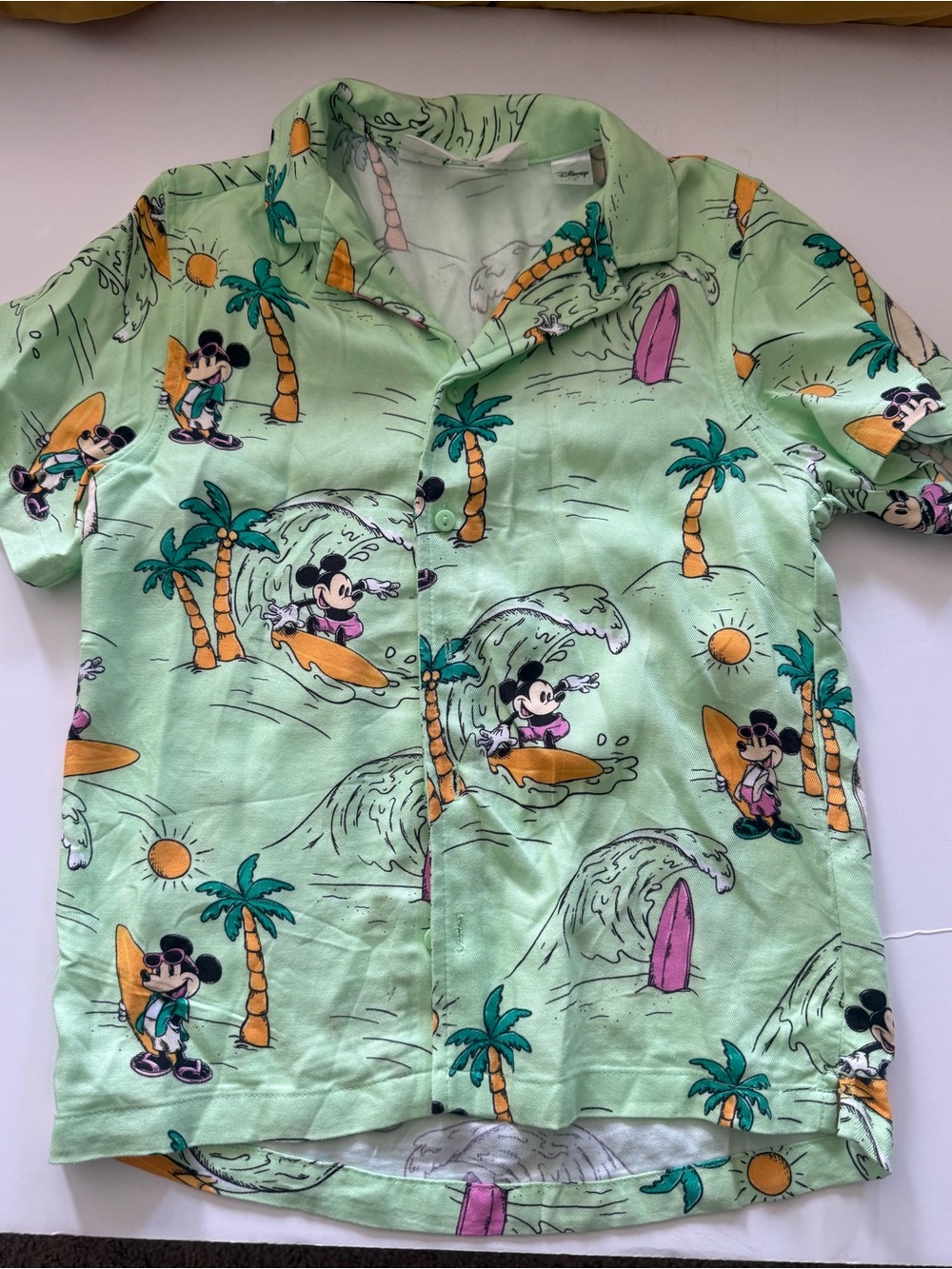 Disney Mickey Mouse Green Surf Print Short Sleeve Shirt 6-7yr